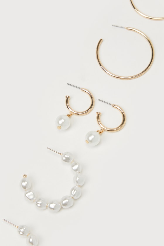 Set for Sophistication Gold Pearl Hoop Earring Set 2