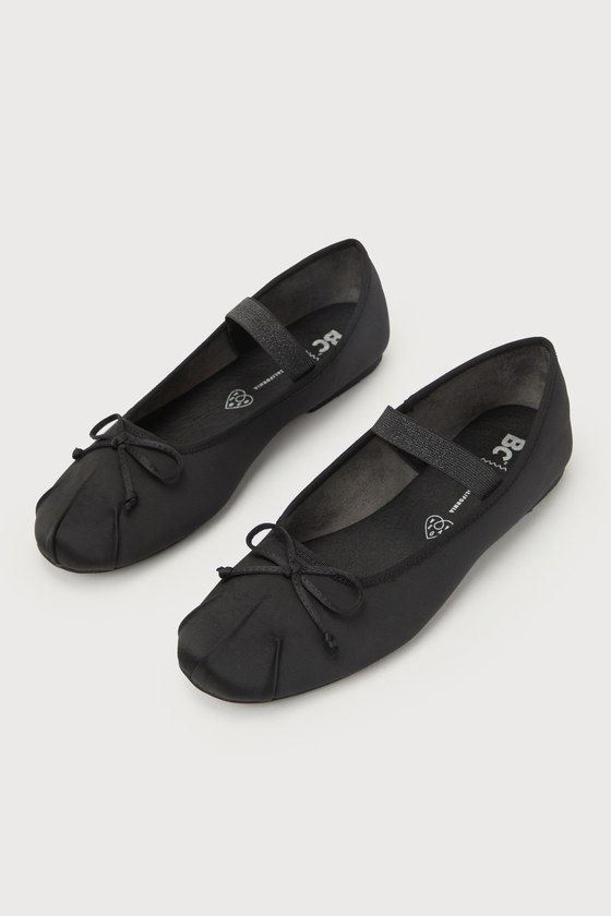 Somebody New Black Satin Bow Ballet Flats 1