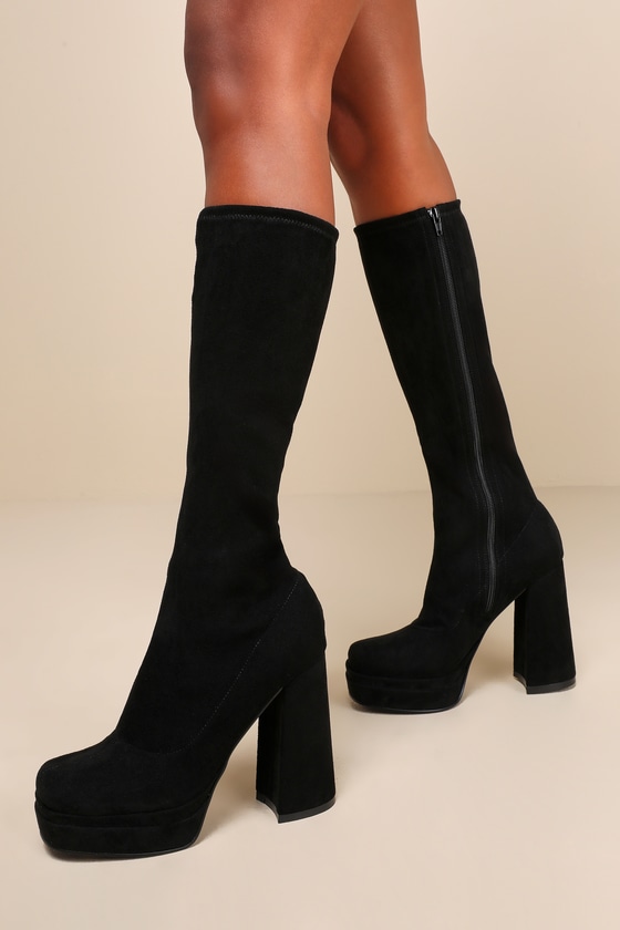 Black Platform Boots - Double Platform Boots - Faux Suede Boots - Lulus