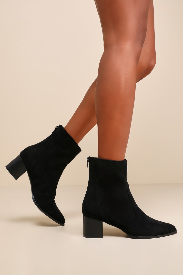 pointed block heel ankle boots