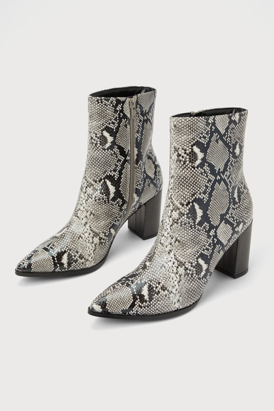 Lulus Hudsyn Grey Snake Pointed-toe Ankle Booties