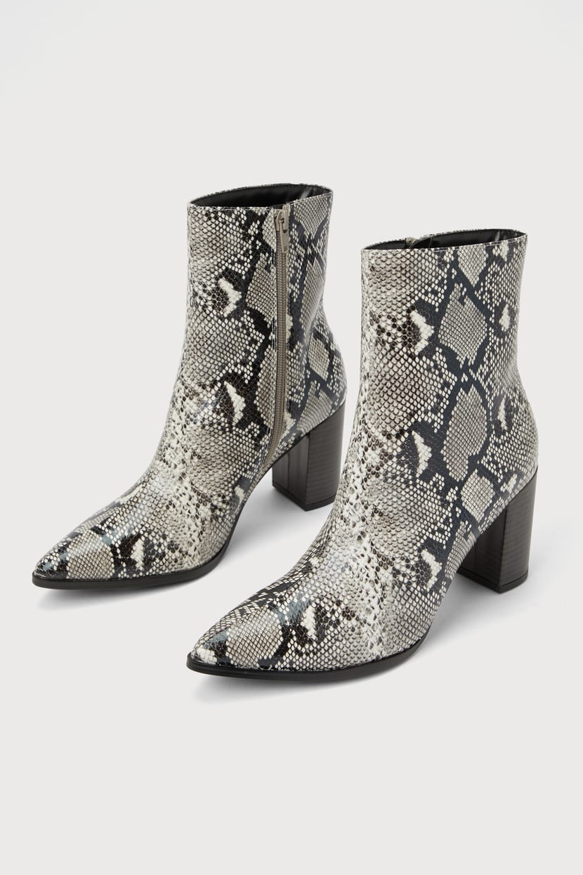 grey snake print boots