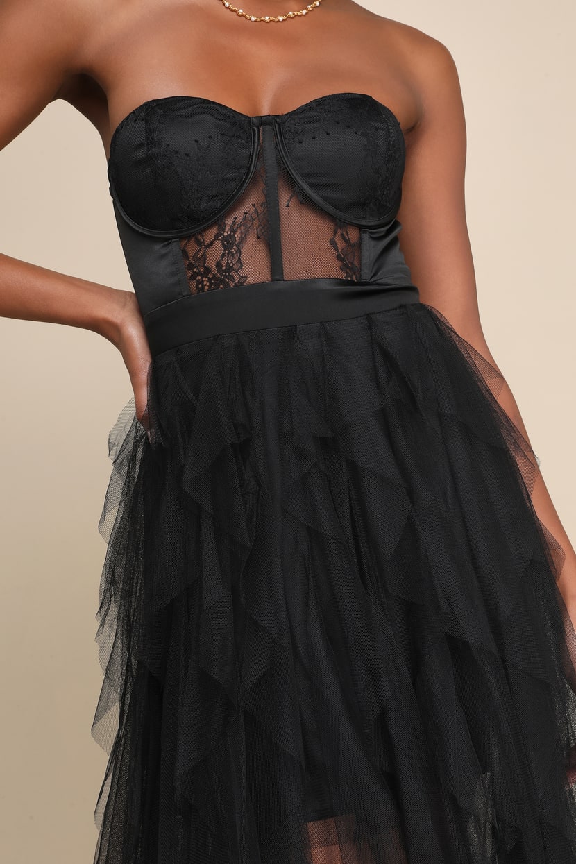 Black Strapless Dress - Sheer Lace Dress - Ruffled Dress - Dress - Lulus Black Strapless Dress - Sheer Lace Dress - Ruffled Dress - Dress - Lulus