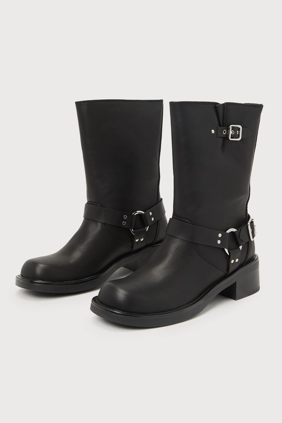 Oreta Black Mid-Calf Moto Boots 2
