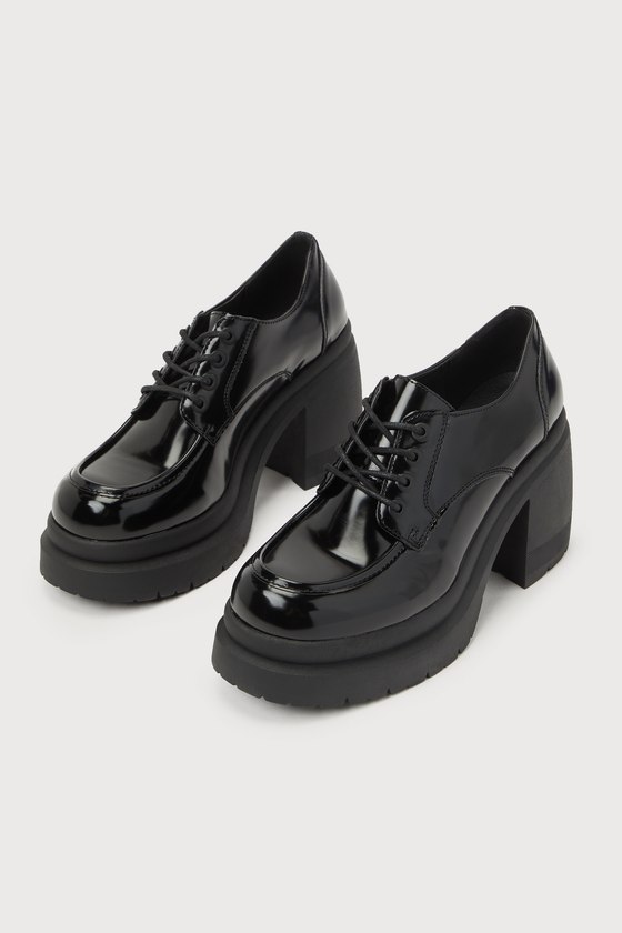 Time Black Box Patent Lace-Up Platform Loafers 2