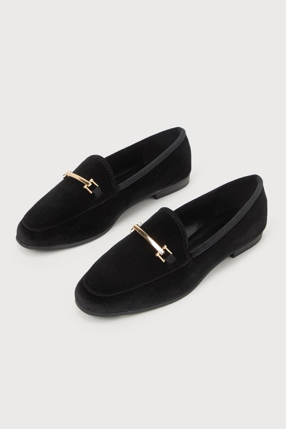 Black Velvet Loafers Black Loafers Horsebit Loafer Flats Lulus