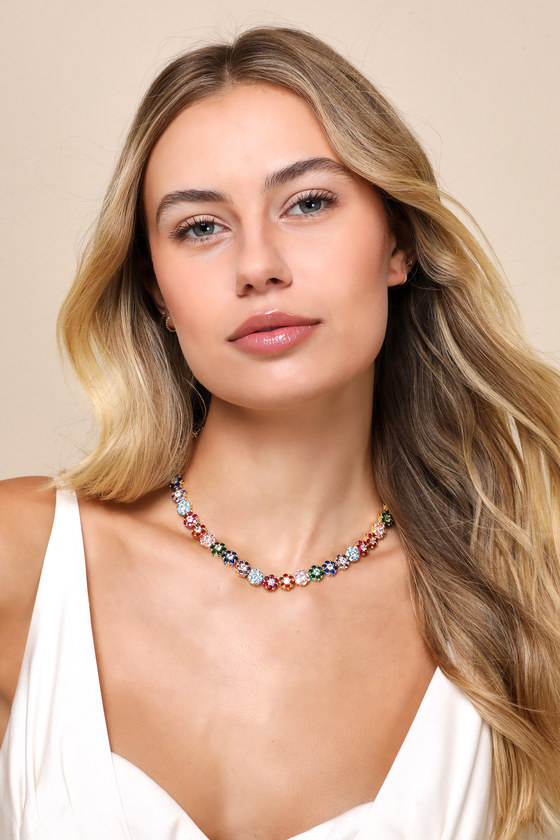 Orla Gold Multi Rhinestone Flower Necklace 3