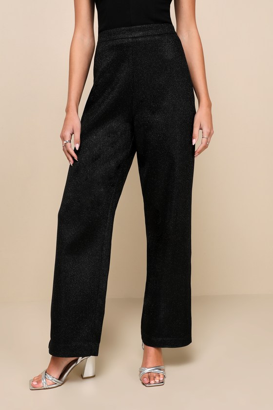 Sparkly Energy Black Glitter High Rise Straight Leg Trousers 2