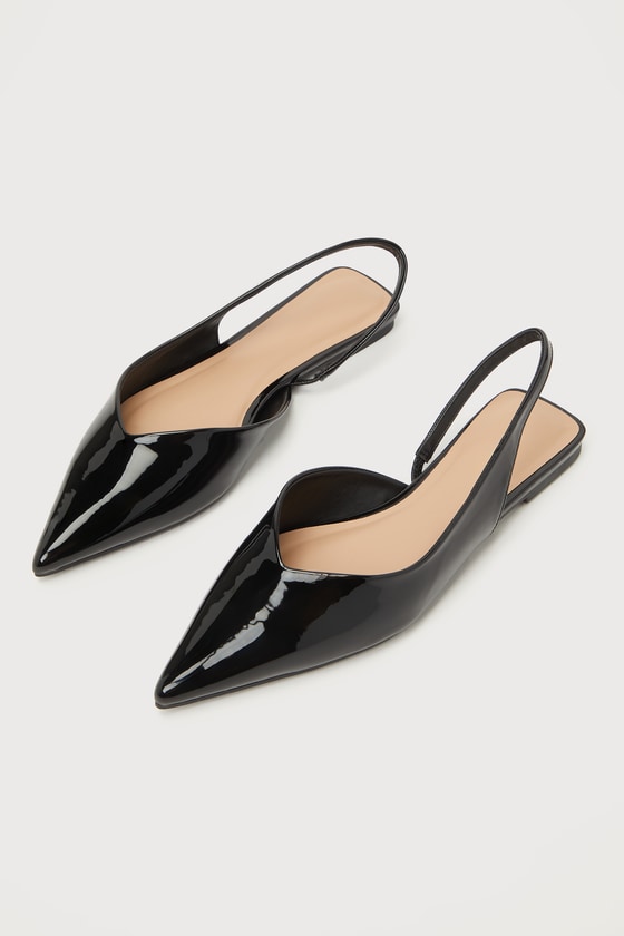 Black Slingback Flats - Patent Slingback Flats - Black Flats