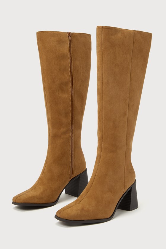 Lulus Marvari Taupe Suede Square-toe Knee-high High Heel Boots