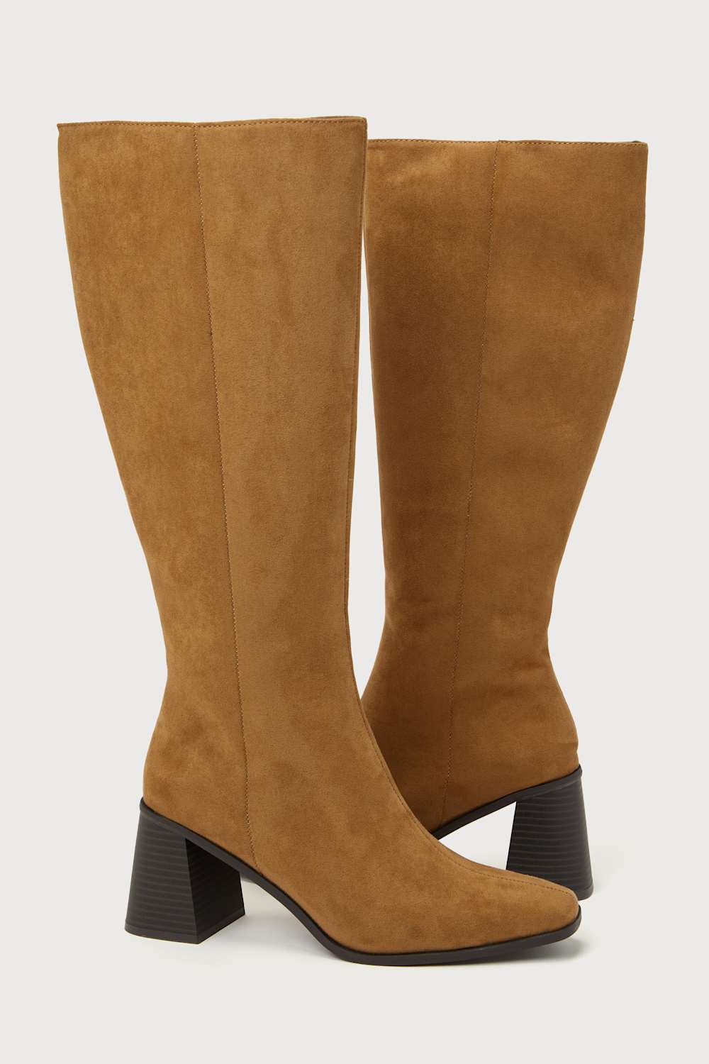 Marvari Taupe Suede Square-Toe Knee-High Boots