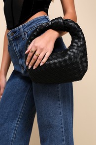 Mejia Black Woven Knotted Handbag