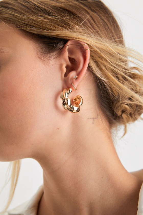 Gold Twisted Earrings - Chunky Hoops - Textured Hoop Earrings - Lulus
