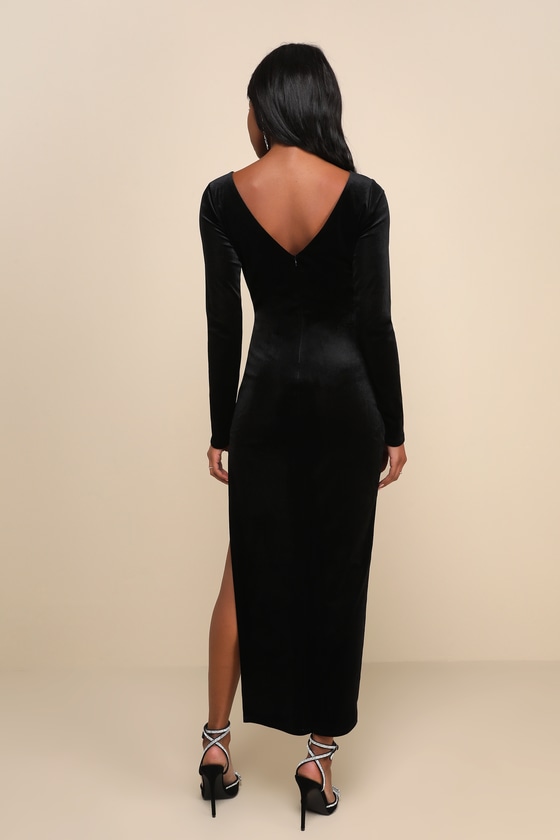 Dreaming About You Black Velvet Long Sleeve Maxi Dress 3