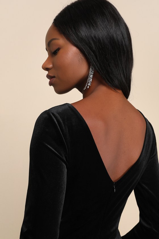 Black Velvet Dress - Velvet Maxi Dress - Black V-Back Dress