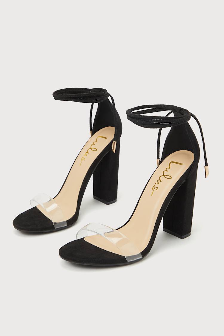 Black Suede Tie Up Black Block Heels Morrina Black Suede Lace-Up