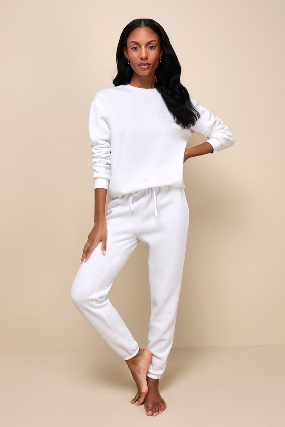 Laidback Love Ivory Embroidered Drawstring Joggers 1