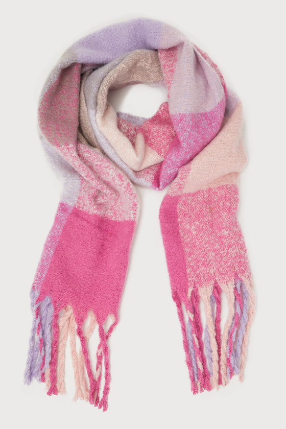 Warm Expression Pink and Purple Plaid Scarf 2