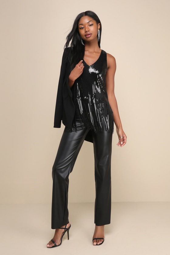 Certified Glow Black Sequin Fringe Tank Top 4