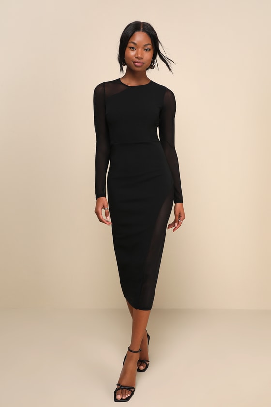 Luxe Girl Things Mesh Midi Dress Black