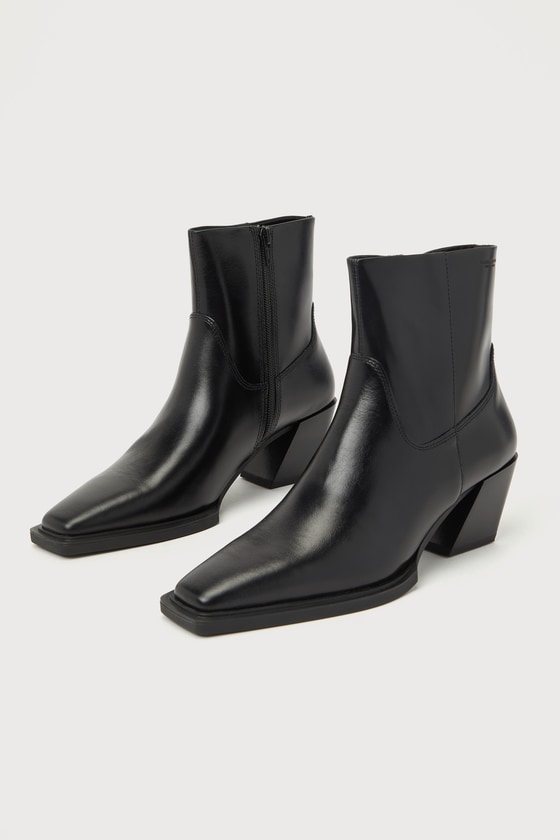 Alina Black Leather Pointed-Toe Ankle Boots 1