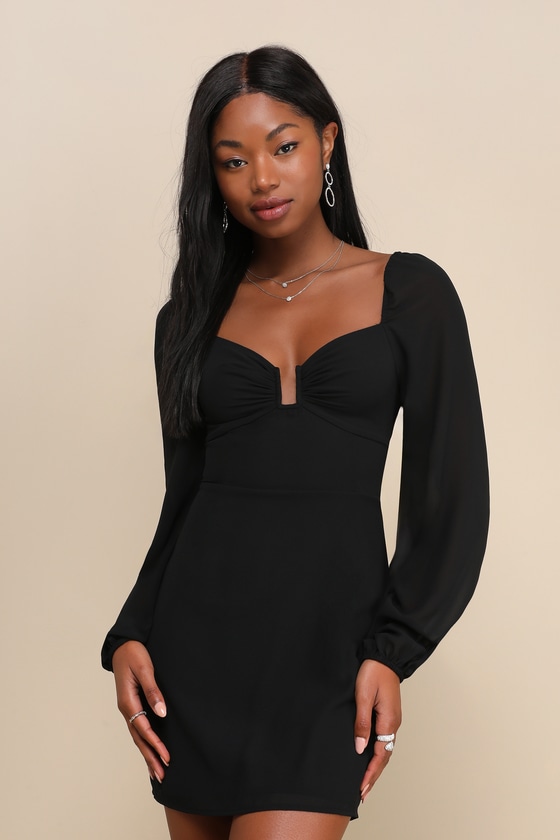 Flirtatious Designs Black Chiffon Balloon Sleeve Mini Dress 2