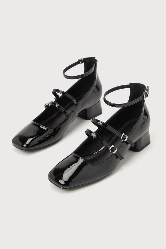 TRISH Black Patent Mary Jane Block Heel Loafer | Women's Loafers – Steve  Madden