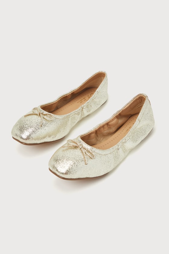 Seychelles Breathless Light Gold Crinkle Leather Ballet Flats