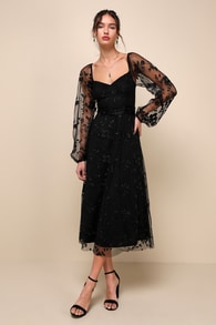 Darling Charisma Black Mesh Embroidered Midi Dress 1