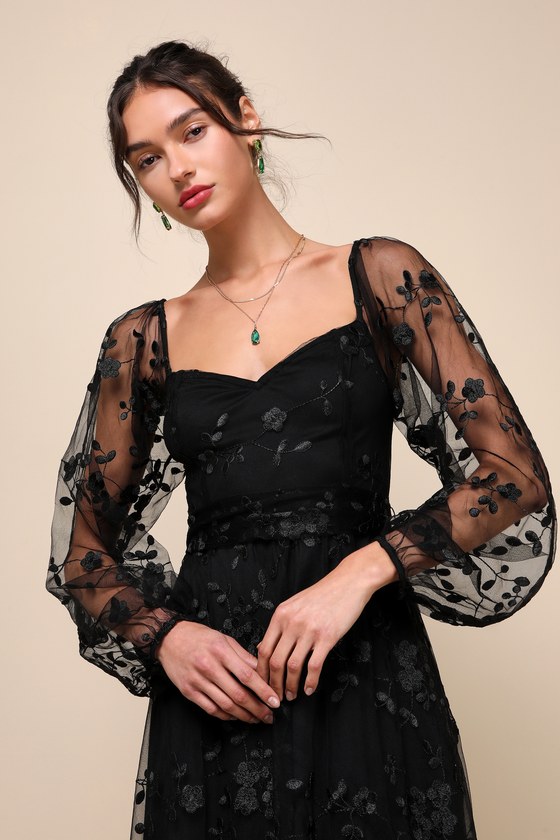 Darling Charisma Black Mesh Embroidered Midi Dress 3