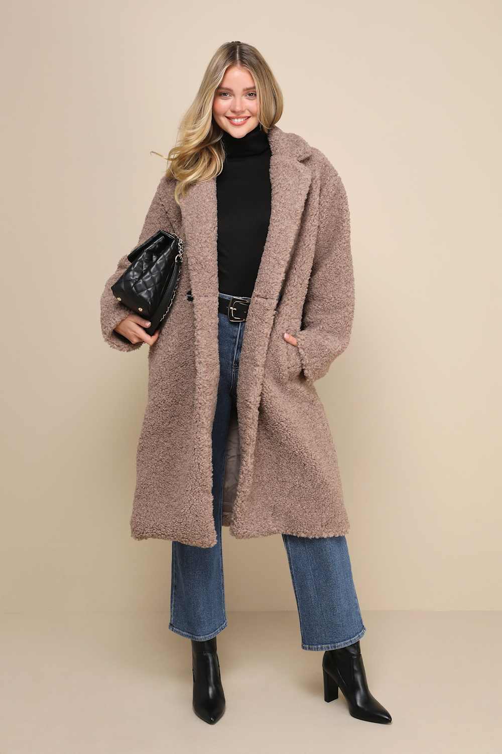 Amazing Comfort Taupe Shearling Long Coat