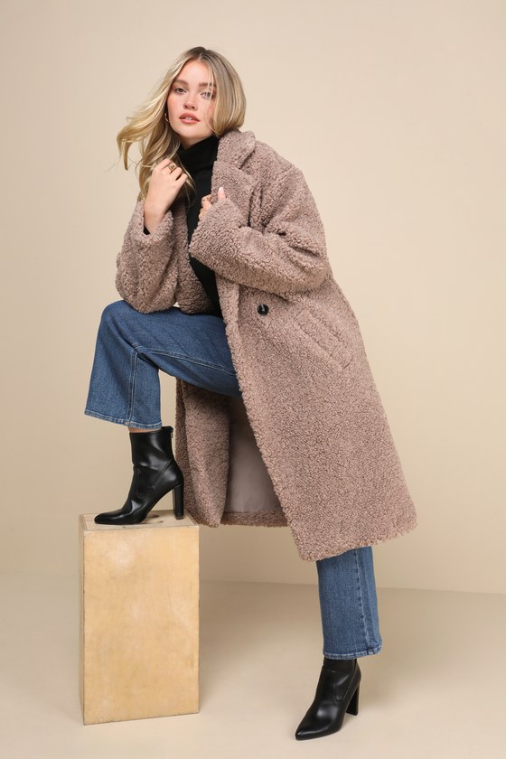 Amazing Comfort Taupe Shearling Long Coat - thumbnail 5
