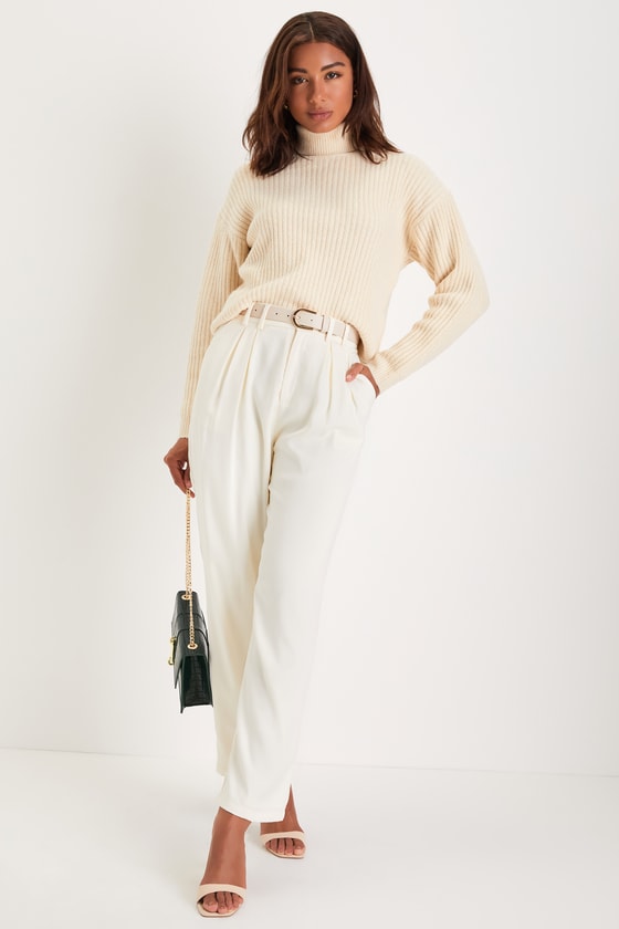 Cute Cream Sweater - Ribbed Sweater - Turtleneck Sweater - Lulus