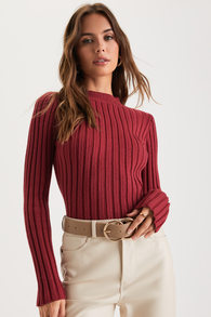 Snuggly Expression Magenta Ribbed Mock Neck Sweater Top