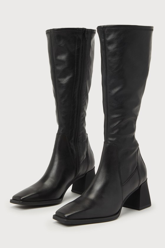 Hedda Black Leather Knee-High Boots 1