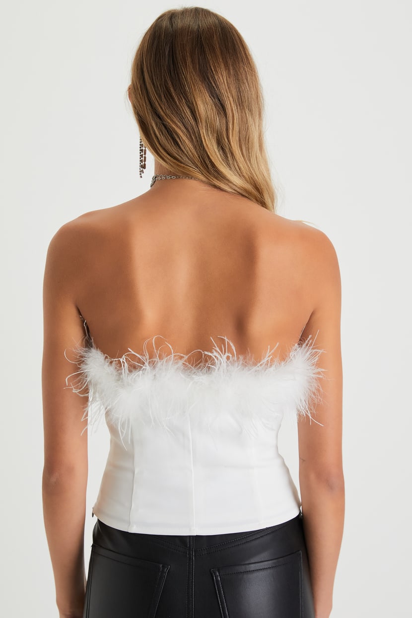 Flair for the Fabulous White Feather Cropped Tube Top