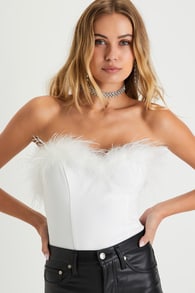 Flair for the Fabulous White Feather Cropped Tube Top