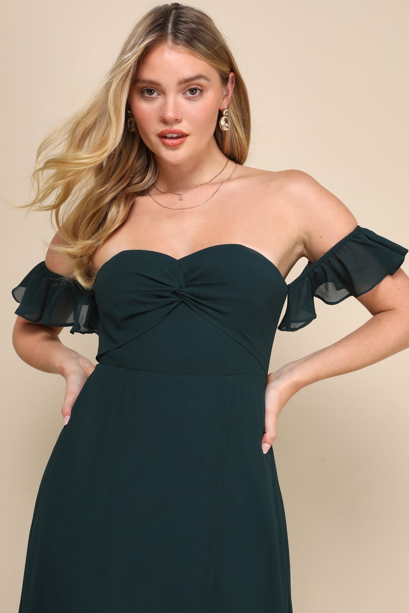 green emerald velvet dress Monica Off The Shoulder Gown | Emerald Green | Debs & Prom main image 1