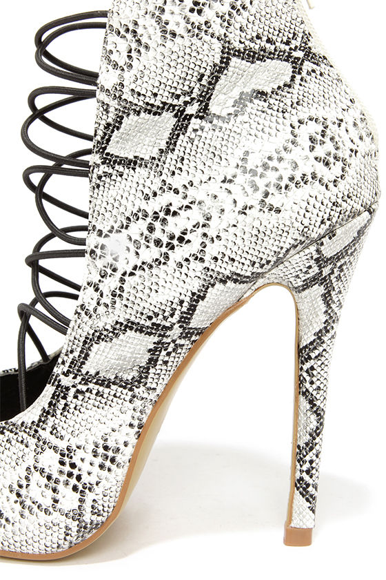 white booties snake skin