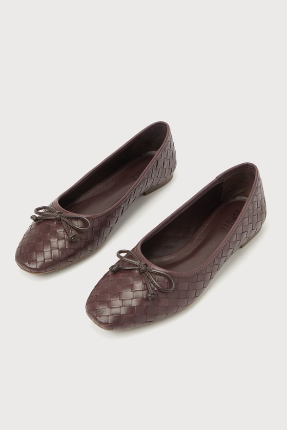 Schutz Arissa Dark Chocolate Woven Leather Ballet Flats In Brown