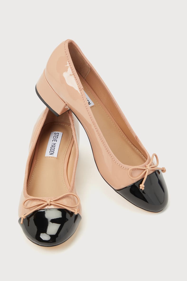 Cherish-C Natural Multi Patent Bow Low Heel Ballet Pumps