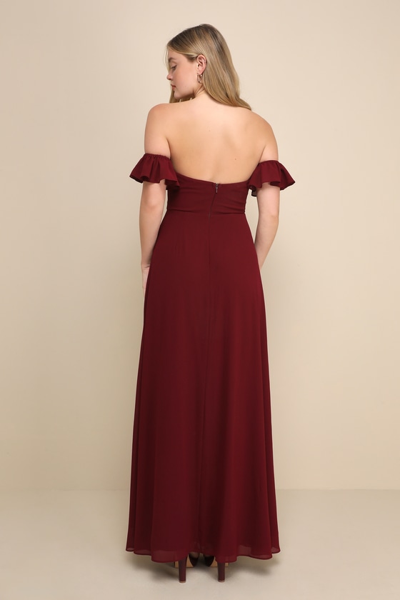Absolute Romance Burgundy Off-the-Shoulder Maxi Dress 4