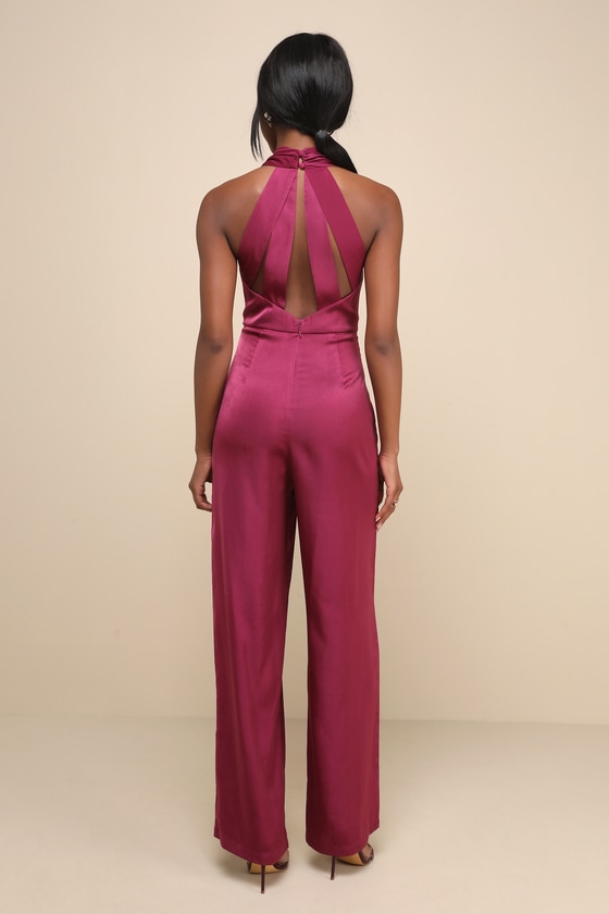 Luxe Class Plum Purple Satin Cowl Neck Wide-Leg Jumpsuit 5