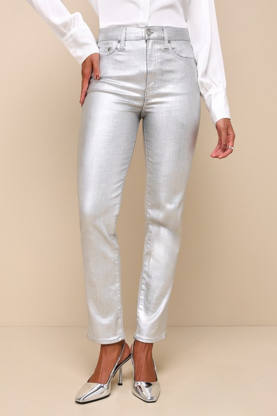 Daze Denim Smarty Pants Silver - Coated Jeans - High-Rise Jeans