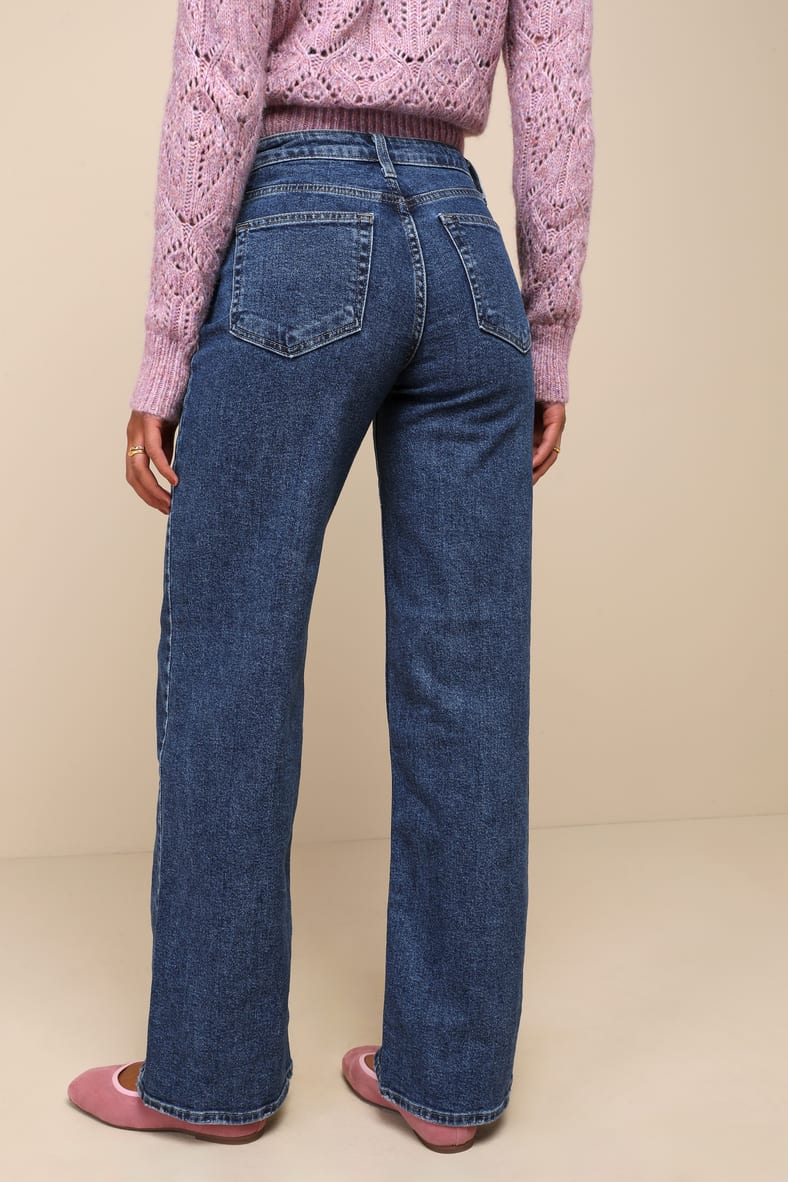 Simply Cool Dark Wash Denim High Rise Wide Leg Jeans