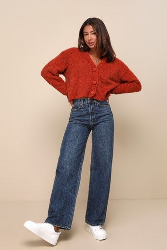 Trendiest Choice Dark Wash High Rise Wide Leg Jeans 1