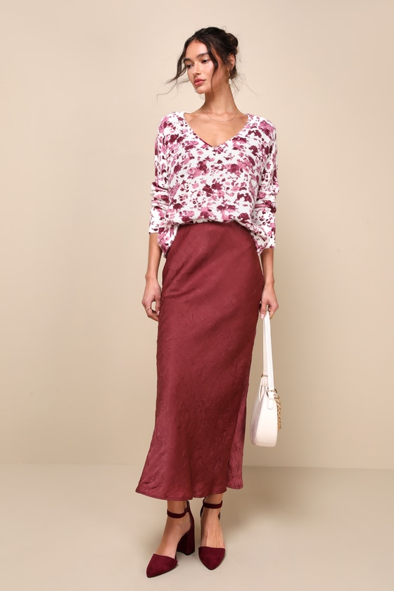 Ivory and Burgundy Sweater - Floral Print Pullover - Sweater - Lulus