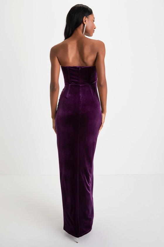 Glamorous Celebrations Purple Velvet Strapless Maxi Dress 3