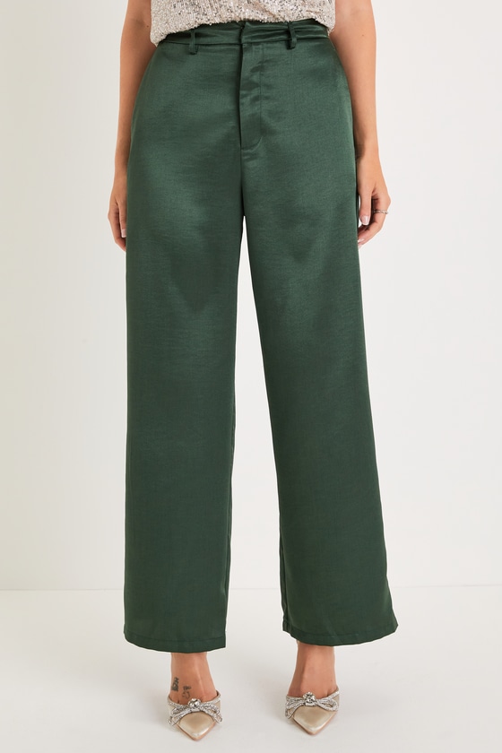 Sleek Statement Emerald Green Satin High Rise Wide-Leg Trousers 4