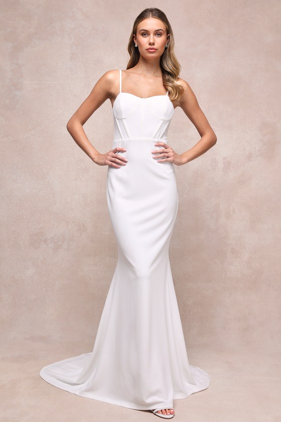 Lulus Remarkable Love White Bustier Sleeveless Mermaid Maxi Dress